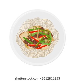 Vector Illustration Logo Clipart top View Laghman Noodles on a Plate