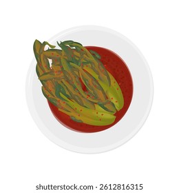 Vector Illustration Logo Clipart Top View Leaf Mustard Kimchi or Gat Kimchi Korean Traditional Food