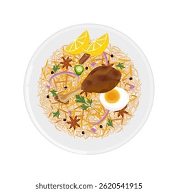 Vector Illustration logo Clipart Top View Chicken Biryani or Indian Rice Biryani