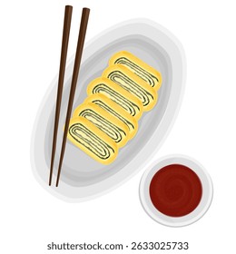 Logotipo de ilustração de vetor Clipart Vista superior Gyeran Mari Korean Rolled Omelet com algas marinhas 