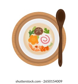 Vector Illustration Logo Clipart Top View Chawanmushi or Japanese Savory Custard 