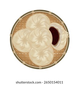 Ilustración vectorial Logo Clipart Vista superior Jjinppang Mandu bollo al vapor con pasta de frijoles rojos