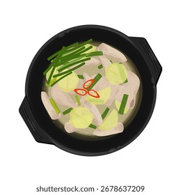 Vetor ilustração logotipo Clipart vista superior Dakhanmari coreano sopa de frango em um tukbaegi