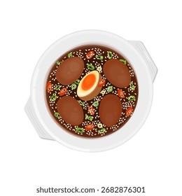Vector Illustration Logo Clipart Top View Korean Marinated eggs with Soy sauce and Sesame Seeds or Mayak Gyeran
