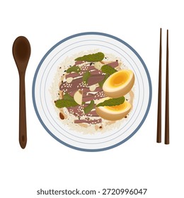 Ilustración vectorial Logo Clipart Vista superior Coreana de carne estofada Jang Jorim con arroz
