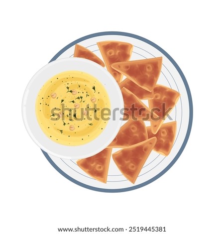 Vector Illustration Logo Clipart Top View Hummus with Pita Bread