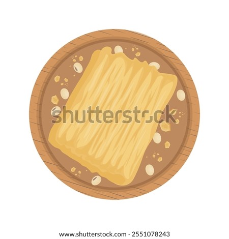 Vector Illustration Logo Clipart Top View Dry tofu skin or Yuba bean curd skin