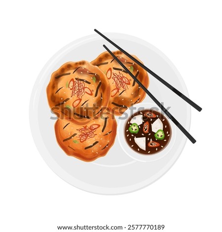Vector Illustration Logo Clipart Top View Mung Bean Pancakes Bindaetteok	
