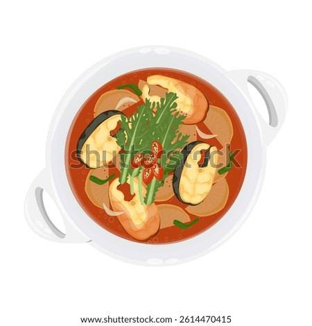Vector Illustration Logo Clipart Top View Spicy Fish Soup Maeuntang 