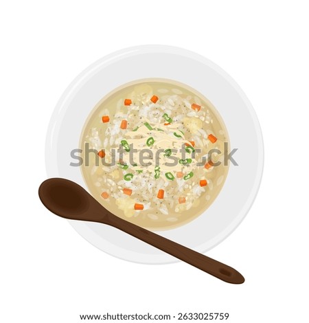 Vector Illustration logo Clipart Top View Ready to eat Dakjuk Korean Chicken Rice Porridge on a Plate