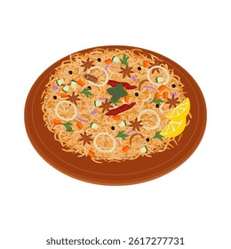 Vector Illustration logo Clipart Vegetables Biryani Indian Vegetarian Biryani Rice