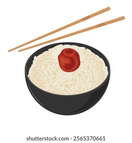 Vector Illustration Logo Clipart White Rice With Umeboshi Japanese Pickled Plums