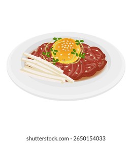Ilustración vectorial Logo Clipart Yukhoe Korean Beef Tartare en un plato