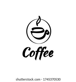 Café con el logotipo de la ilustración del vector con una taza abstracta, color negro y blanco