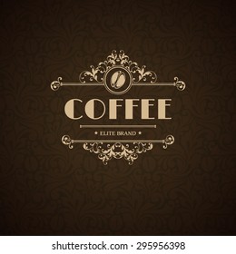 Vector illustration logo coffee house, coffee shop, cafe, menu, business sign, identity, branding design element in vintage elegant style Template flourishes calligraphic frame and coffee bean icon