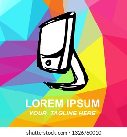 Vector Illustration Logo of Computer or Laptop with Geometric Polygon Background for Isolated Graphic Design Outline, Sign, Symbol and more