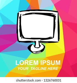 Vector Illustration Logo of Computer or Laptop with Geometric Polygon Background for Isolated Graphic Design Outline, Sign, Symbol and more