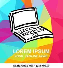 Vector Illustration Logo of Computer or Laptop with Geometric Polygon Background for Isolated Graphic Design Outline, Sign, Symbol and more