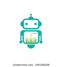 vector illustration. logo with the concept of grass robot as greening. technology, health physical.