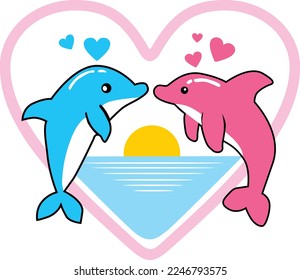 Ilustración vectorial pareja edición de amor de delfín aislado en fondo blanco