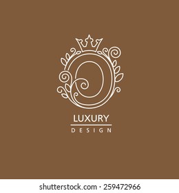 Vector illustration. Logo with crown and the letter in the style of a mono line.