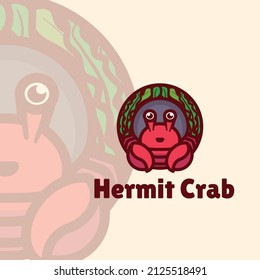 Vector Illustration Logo Cute Hermit Crab Mascot