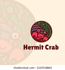 Vector Illustration Logo Cute Hermit Crab Circle