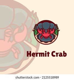 Vector Illustration Logo Cute Hermit Crab in Shell