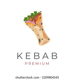 Logo de ilustración vectorial de un delicioso kebab de carne