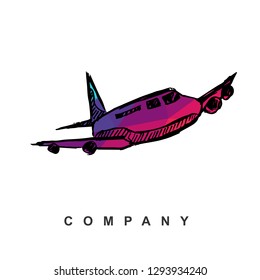 Vector Illustration Logo Design of Airplane with Geometry Polygon Rainbow Color. Hand Drawn and Doodle.