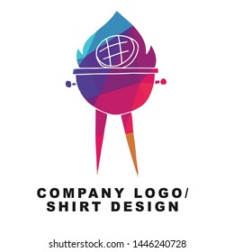 Vector Illustration Logo Design of Barbecue or Grill Party with Geometry Polygon Rainbow Color. Graphic Design for Shirt, Background, Template, Layout, Website, Mobile App and More.