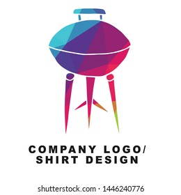 Vector Illustration Logo Design of Barbecue or Grill Party with Geometry Polygon Rainbow Color. Graphic Design for Shirt, Background, Template, Layout, Website, Mobile App and More.