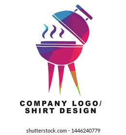 Vector Illustration Logo Design of Barbecue or Grill Party with Geometry Polygon Rainbow Color. Graphic Design for Shirt, Background, Template, Layout, Website, Mobile App and More.