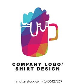 Vector Illustration Logo Design of Beer Drinks with Geometry Polygon Rainbow Color. Graphic Design for Shirt, Apparel, Template, Layout, Website, Mobile App and More.