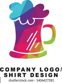 Vector Illustration Logo Design of Beer Drinks with Geometry Polygon Rainbow Color. Graphic Design for Shirt, Apparel, Template, Layout, Website, Mobile App and More.