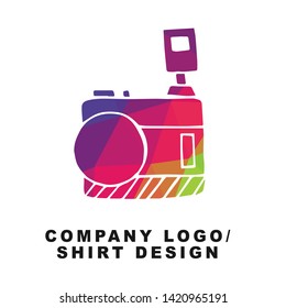 Vector Illustration Logo Design of Camera Photography with Geometry Polygon Rainbow Color. Graphic Design for Shirt, Background, Template, Layout, Website, Mobile App and More.