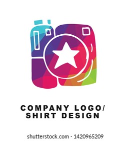 Vector Illustration Logo Design of Camera Photography with Geometry Polygon Rainbow Color. Graphic Design for Shirt, Background, Template, Layout, Website, Mobile App and More.