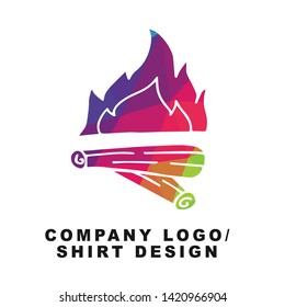 Vector Illustration Logo Design of Camp Fire or Bonfire with Geometry Polygon Rainbow Color. Graphic Design for Shirt, Background, Template, Layout, Website, Mobile App and More.