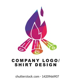 Vector Illustration Logo Design of Camp Fire or Bonfire with Geometry Polygon Rainbow Color. Graphic Design for Shirt, Background, Template, Layout, Website, Mobile App and More.