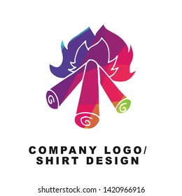 Vector Illustration Logo Design of Camp Fire or Bonfire with Geometry Polygon Rainbow Color. Graphic Design for Shirt, Background, Template, Layout, Website, Mobile App and More.