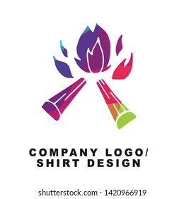 Vector Illustration Logo Design of Camp Fire or Bonfire with Geometry Polygon Rainbow Color. Graphic Design for Shirt, Background, Template, Layout, Website, Mobile App and More.