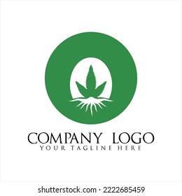 Vektorgrafik Logo-Design von Cannabisblättern und -wurzeln in Buchstabe O.