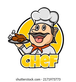 Vector Illustration Logo Design, Chef Mascot serving with a smile