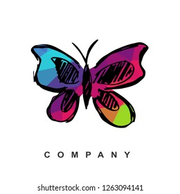 Vector Illustration Logo Design of Computer Technology with Geometry Polygon Rainbow Color. Hand Drawn and Doodle. 