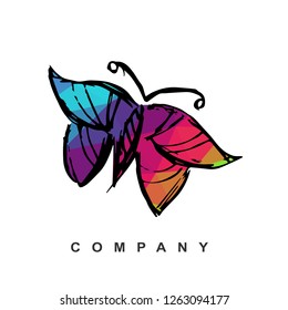 Vector Illustration Logo Design of Computer Technology with Geometry Polygon Rainbow Color. Hand Drawn and Doodle. 
