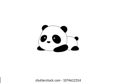 Vector Illustration / Logo Design - Cute funny cartoon giant panda bear lies on its stomach on the ground