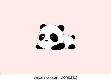 Vector Illustration / Logo Design - Cute funny cartoon giant panda bear lies on its stomach on the ground