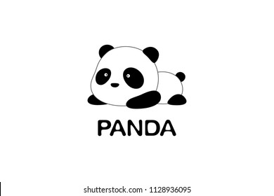 Vector Illustration. Logo Design - Cute funny cartoon giant panda bear lies on its stomach on the ground