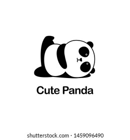 Vector Illustration / Logo Design - Cute funny baby cartoon giant panda is doing yoga, lying down and raising one leg