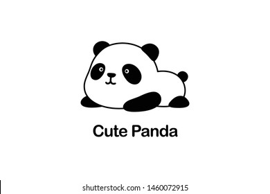 Vector Illustration / Logo Design - Cute funny fat baby cartoon giant panda bear lies on its stomach on the ground